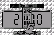 SUPER FULL HOUSE(超満員)とSOLD OUT(札止め)の判が押された観客動員(英語版)