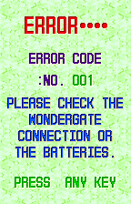 WonderGate: error 001 (what a player without the adapter sees), in English
