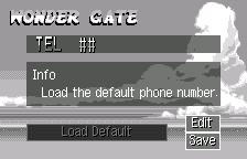 WonderGate: phone number screen and buttons, in English
